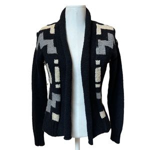 Ralph Lauren Black Cream Gray Intarsia Geometric Cotton Cardigan